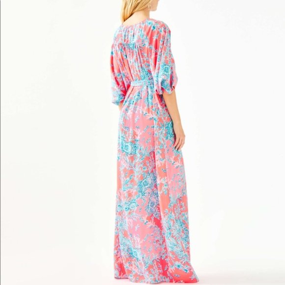 New Lilly Pulitzer Carmynn Maxi Caftan Coral Spritz Shelly Bay Maxi Dress - Picture 6 of 16
